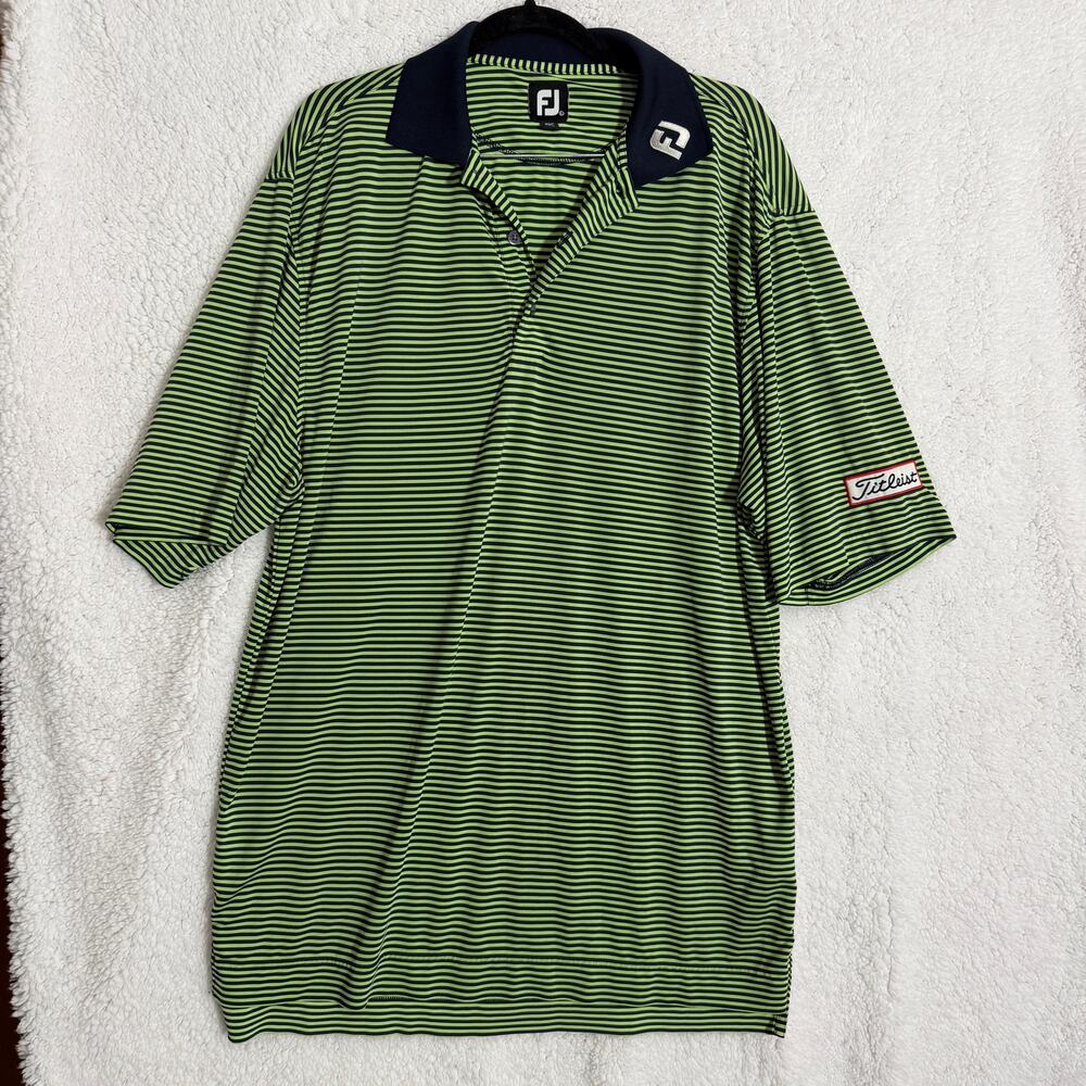 FootJoy Polo Shirt Mens XL Green Stripe Titleist Golf Performance Short Sleeve